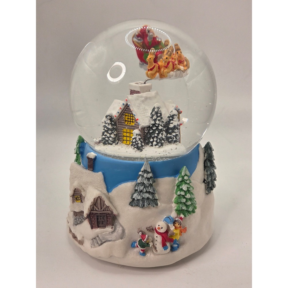 Musical Christmas Snow Globe Santa Sleigh Reindeer Winter Village Light Up 6.5"